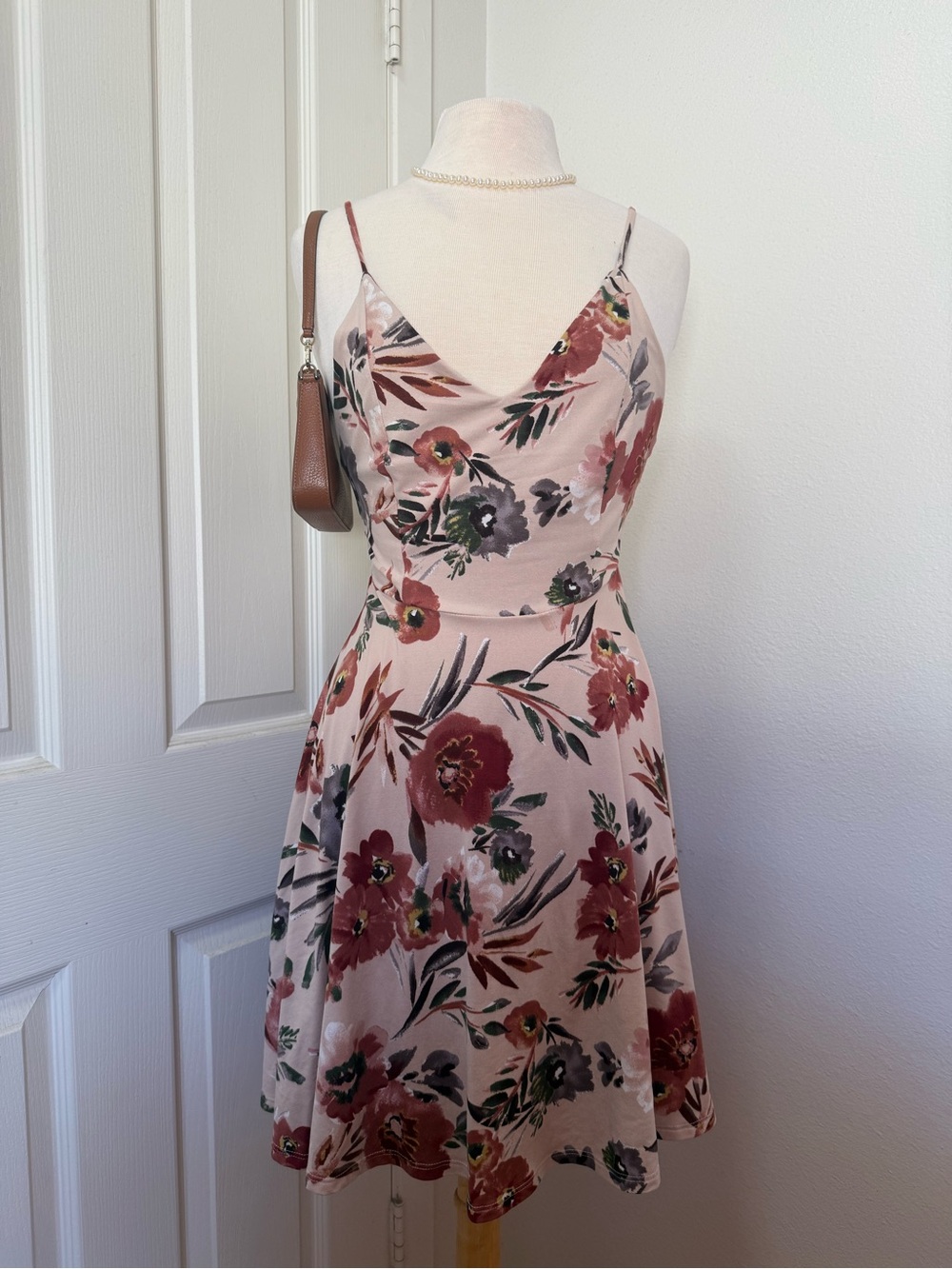 Soprano Dusty Rose Floral Fit-and-Flare Slip Dress